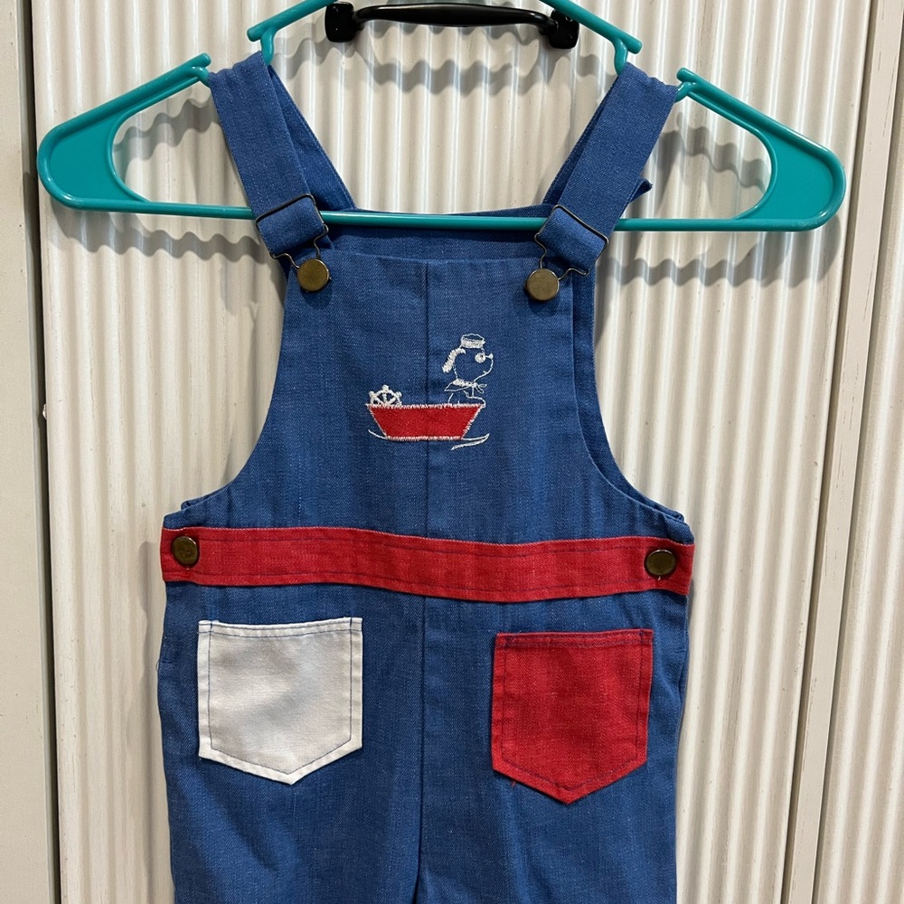 Healthtex Vintage Blue Overalls with Red and White Pockets